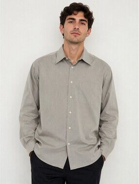 Perry Ellis Portfolio Men's Dress Shirt 17.5 34/35 Gray Striped Button Front